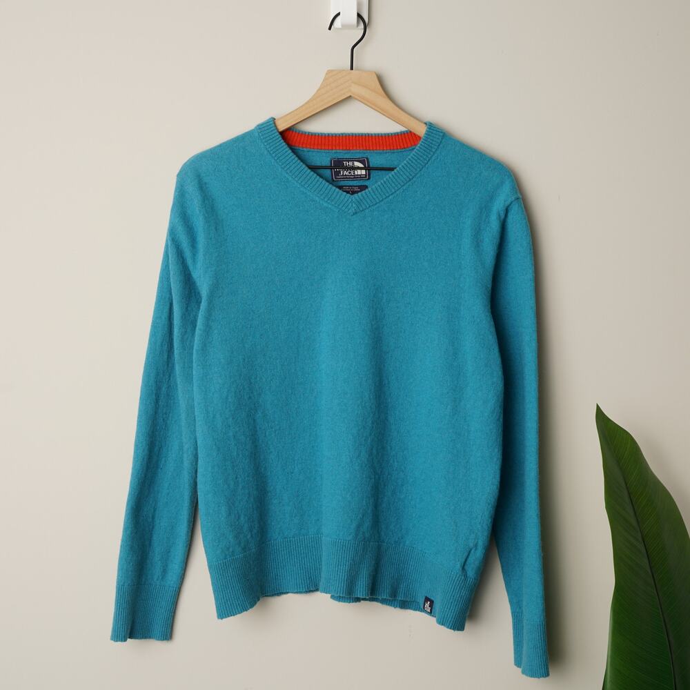 The North Face Wool/Cotton Blend 2000s Vintage Sweater Knit Y2K Long Sleeve Blue